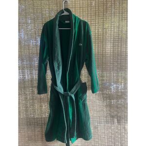 Lacoste Bath Robe Men’s Green Striped Terry Cloth Cotton Comfort Loungewear Sz L